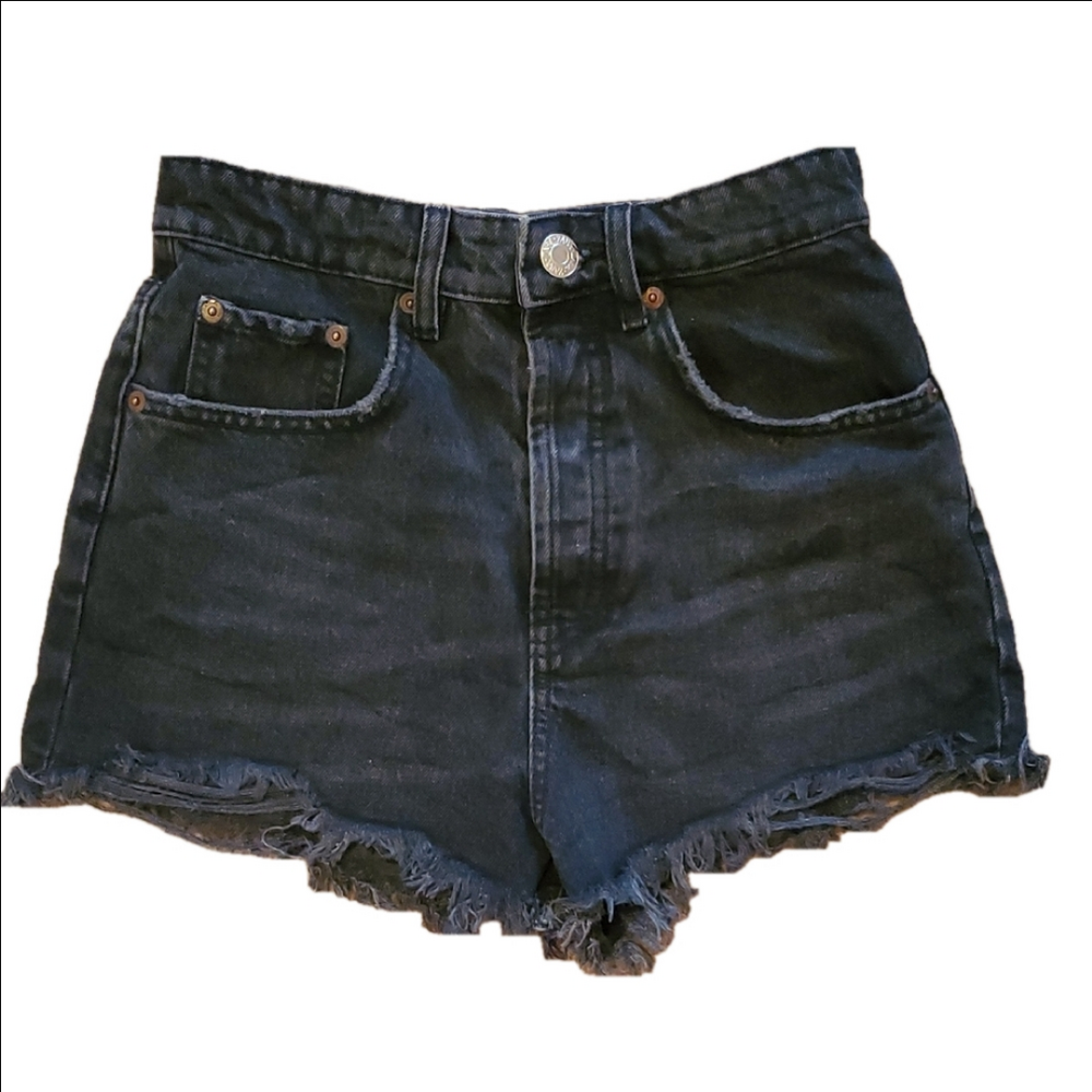 Zara Women's Black High Waist Frayed Hem Denim Shorts Size 2